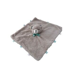 Kellytoy Plush Bear Security Blanket Taggie Lovey Tan Brown Teal Bow 13x13